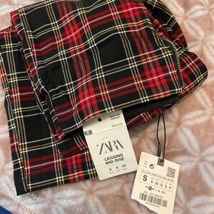 Zara Black and Red Plaid Leggings